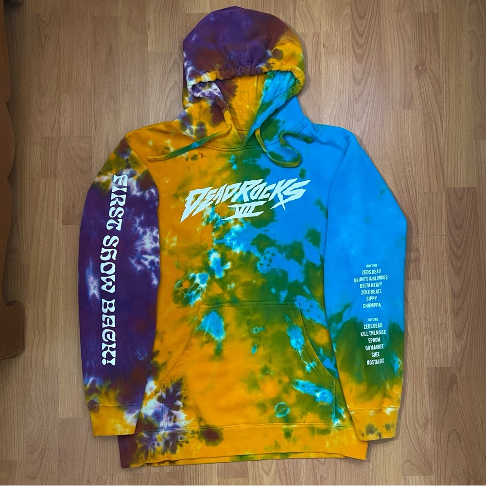 Zeds Dead Deadrocks VII First Show Back Tie Dye Hoodie Sweatshirt Men’s Large